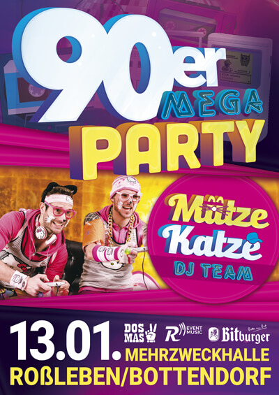 Werbematerialien für die Party mit Mütze Katze DJ Team in Bottendorf