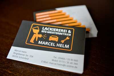 Für Marcel Helm aus Schönfeld habe ich Visitenkarten gestaltet